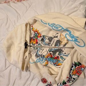 Ed Hardy Cream Hoodie with Colorful Graphics